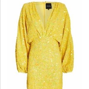 Aubrielle sequined chiffon mini dress— yellow